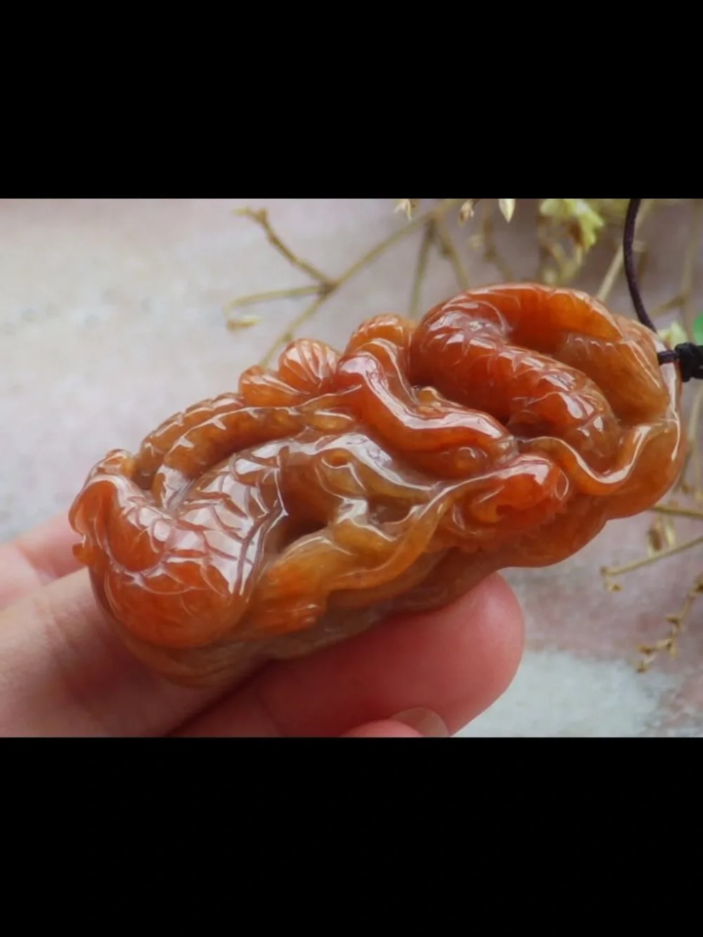 Certificate Jadeite Jade Red orange Wealth Dragon Lotus pendant
